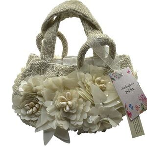 Beaded Floral Handbag with Cream Accents